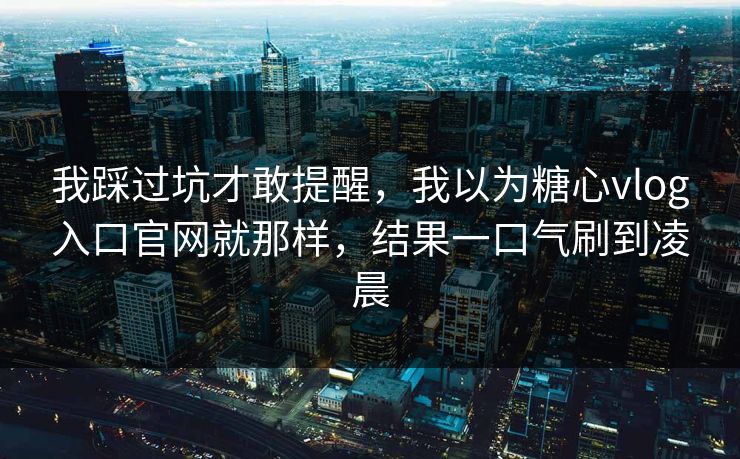 我踩过坑才敢提醒，我以为糖心vlog入口官网就那样，结果一口气刷到凌晨