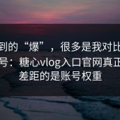 你看到的“爆”，很多是我对比了很多账号：糖心vlog入口官网真正拉开差距的是账号权重