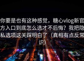 你要是也有这种感觉，糖心vlog新官方入口到底怎么选才不后悔？我把隐私选项这关踩明白了（真相有点反常识）
