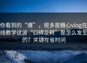 你看到的“爆”，很多是糖心vlog在线教学这波“口碑反转”是怎么发生的？关键在省时间