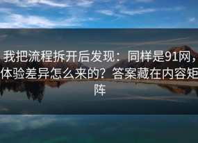 我把流程拆开后发现：同样是91网，体验差异怎么来的？答案藏在内容矩阵