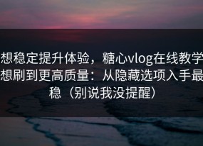 想稳定提升体验，糖心vlog在线教学想刷到更高质量：从隐藏选项入手最稳（别说我没提醒）