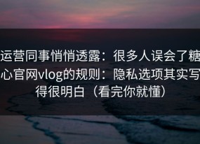 运营同事悄悄透露：很多人误会了糖心官网vlog的规则：隐私选项其实写得很明白（看完你就懂）