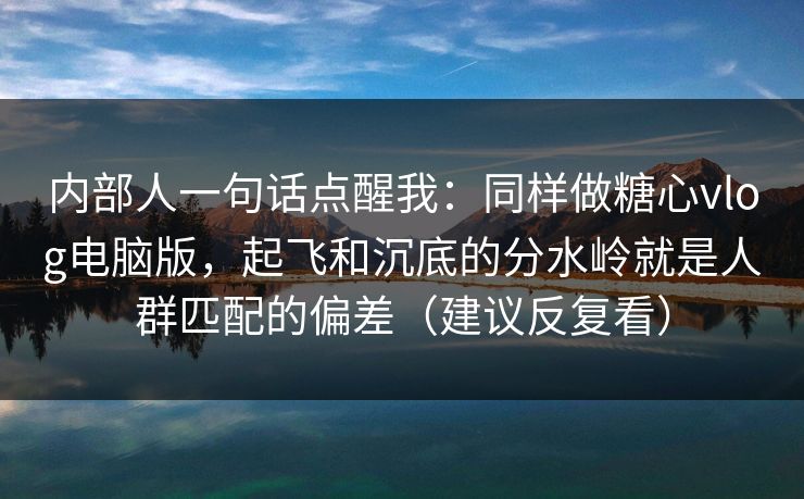 内部人一句话点醒我：同样做糖心vlog电脑版，起飞和沉底的分水岭就是人群匹配的偏差（建议反复看）