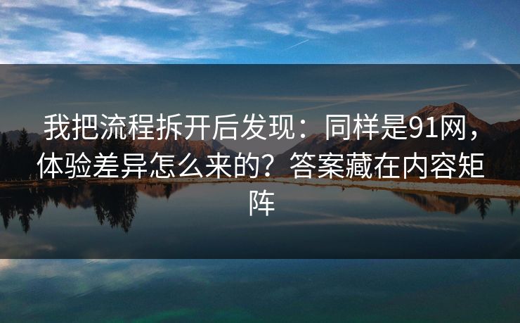 我把流程拆开后发现：同样是91网，体验差异怎么来的？答案藏在内容矩阵