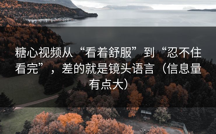 糖心视频从“看着舒服”到“忍不住看完”，差的就是镜头语言（信息量有点大）