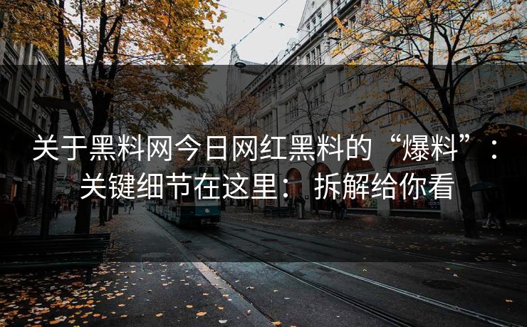 关于黑料网今日网红黑料的“爆料”： 关键细节在这里： 拆解给你看